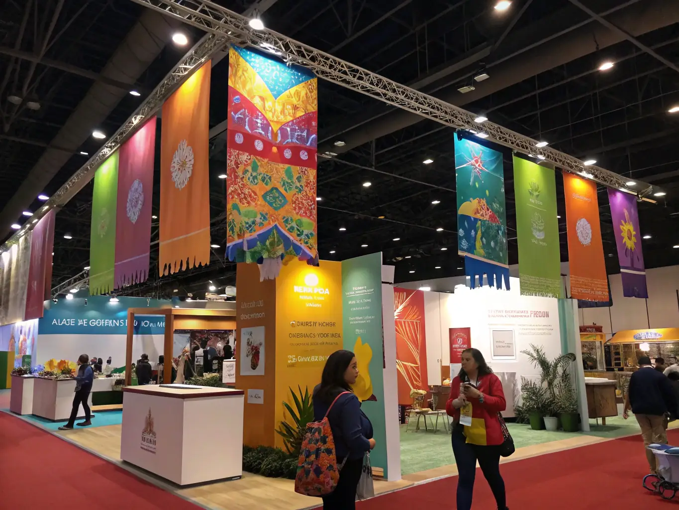 A photograph of a fashion entrepreneur presenting their collection at a trade show, showcasing their brand and networking with potential buyers and partners.
